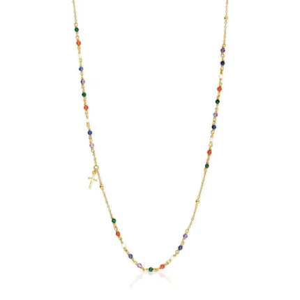 Rosary necklace with 18 kt gold plating over silver and gems and cross motif Tamara Falcó X TOUS