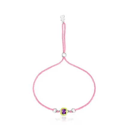 Pink cord TOUS Vibrant Colors Bracelet with amethyst and enamel