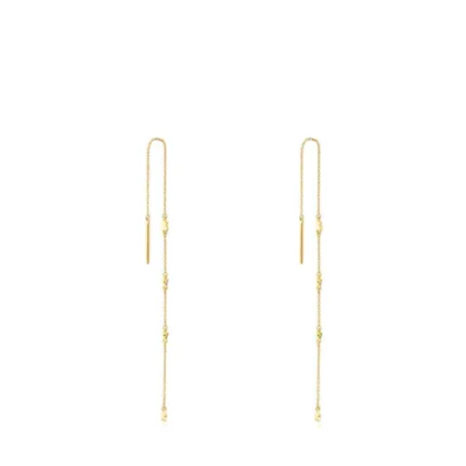 Long gold Virtual Garden Earrings with gemstones