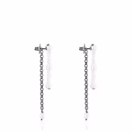 Dark silver Virtual Garden Double earrings with cultured pearls