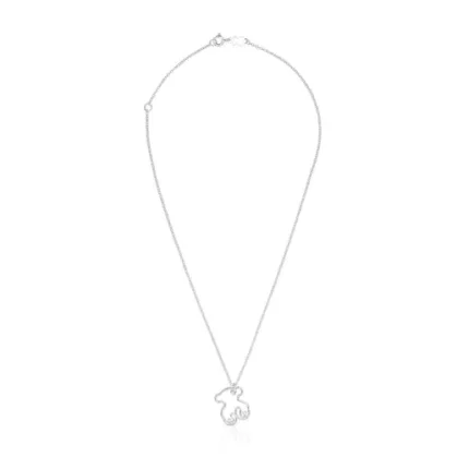 Silver Tsuri Bear necklace with cultured pearls