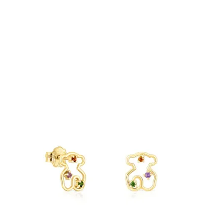 Gold Tsuri Bear earrings with gemstones