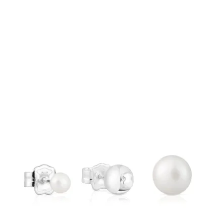 Set of three silver Tsuri Earrings with cultured pearls