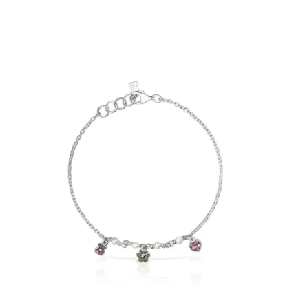 Silver TOUS New Motif Bracelet with pearls and gemstone motifs