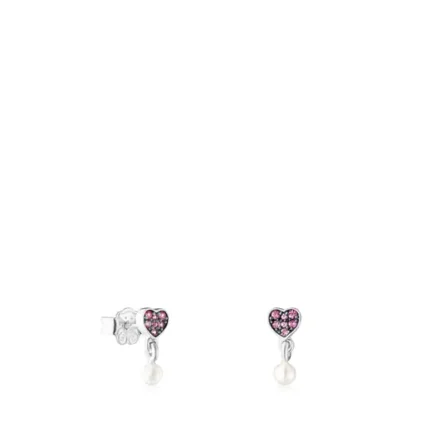 Silver TOUS New Motif Earrings with sapphire and pearl heart