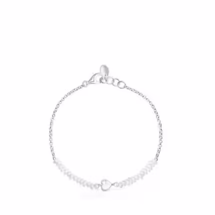 Silver and cultured pearls Mini Icons heart and bear Bracelet set