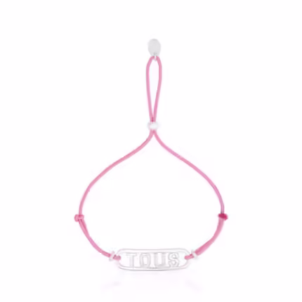 Pink nylon Bracelet with silver Logo