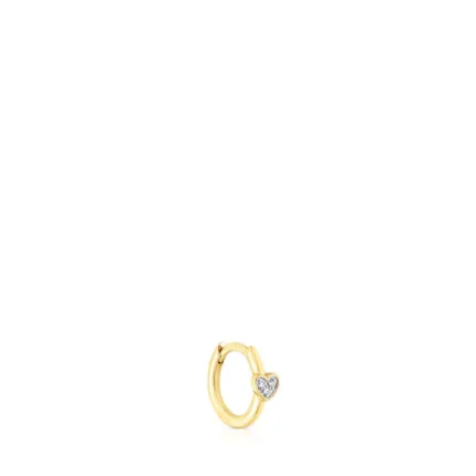 Gold San Valentín 1/2 hoop Earring with diamonds and heart motif