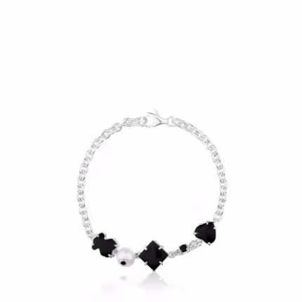Silver Erma Bracelet with Onyx, Pearl and Spinel