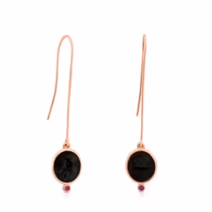 Rose Vermeil Silver Camee Earrings with Onyx and Ruby
