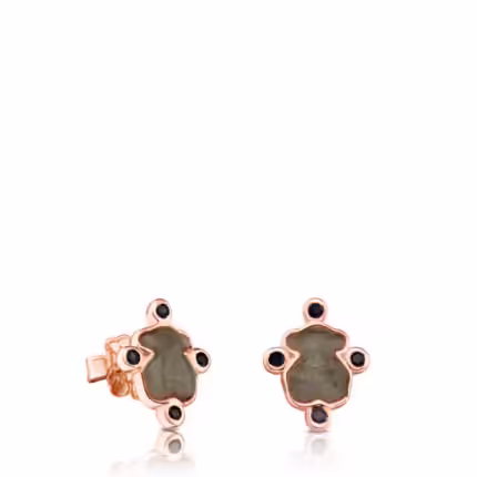 Rose Vermeil Silver Color Power Earrings with Labradorite and Sapphires