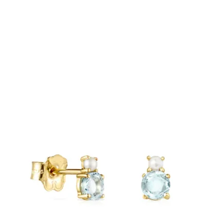 Mini Ivette Earrings in Gold with Topaz and Pearl