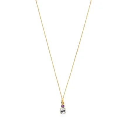 Mini Ivette Necklace in Gold with Praseolite and Amethyst