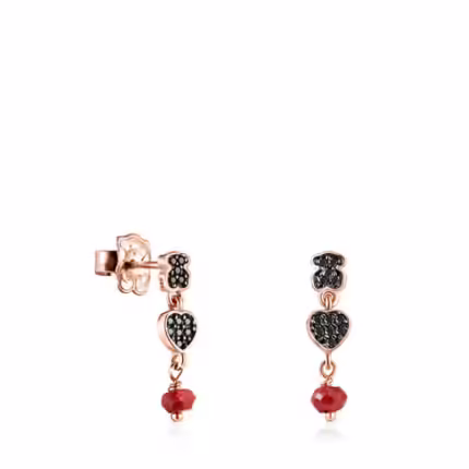 Short Motif Earrings in Rose Silver Vermeil with Spinels and Ruby