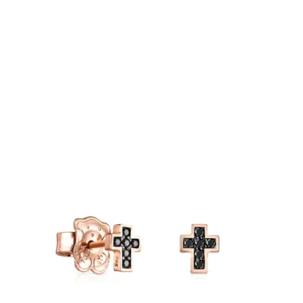Motif cross Earrings in Rose Silver Vermeil with Spinels