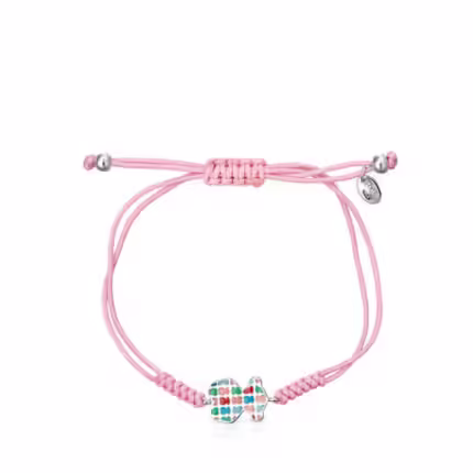 Tartan Bracelet in Silver with pink Cord