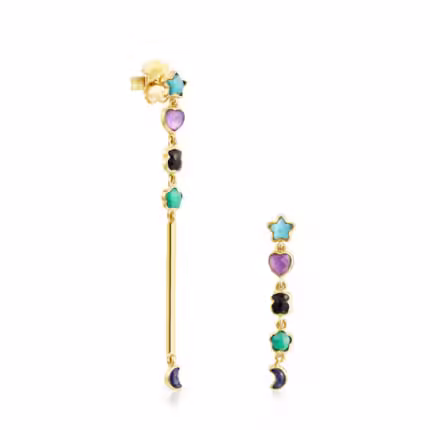 Long Glory Earrings in Silver Vermeil with Gemstones