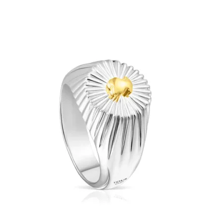 Silver and silver vermeil Virtual Garden Signet ring with bear