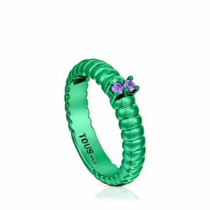 Green silver ring with amethyst Virtual Garden