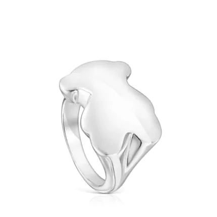 Silver Bold Motif bear Signet ring