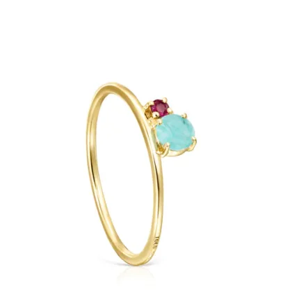 TOUS Mini Ivette Ring in Gold with Amazonite and Ruby