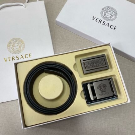 Versace Classic Double Button Round Buckle Belt Gift Box Set, High end Fashion, Noble and Elegant