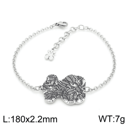 TOUS stainless steel round buckle chain bear black leaf engraved bracelet