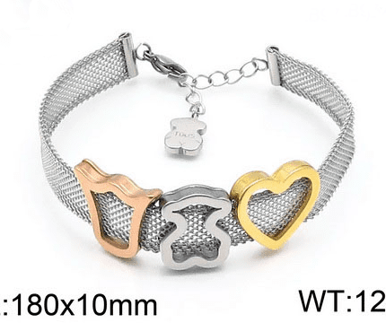 TOUS stainless steel hollow wide chain three figure frame bracelet