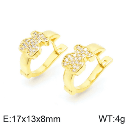 TOUS stainless steel transparent zircon inlaid small bear U-shaped earrings