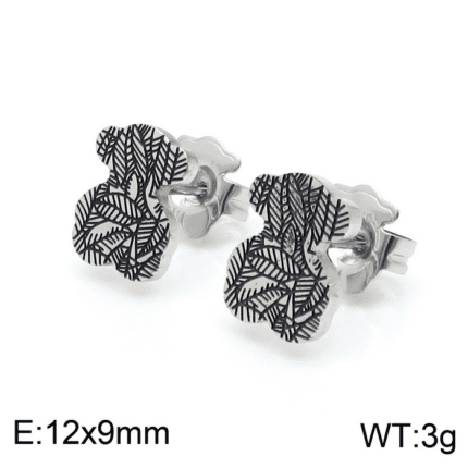 TOUS stainless steel leaf pattern Spanish teddy bear earrings