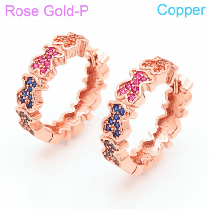 TOUS 925 Silver Three Bear Combination Colored Zircon Inlaid Circular Earrings