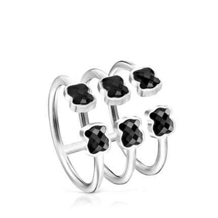 TOUS Mini Onix triple silver ring with onyx