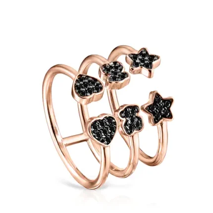 Motif open Ring in Rose Silver Vermeil with Spinels 1,5cm.