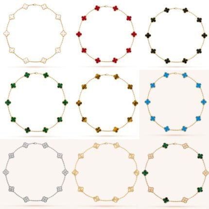 2024 New Exquisite Gold 4-Leaf Grass Gemstone Pendant Necklace