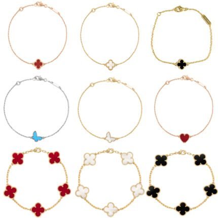 2024 New Exquisite Gold Chain Black 4-Leaf Grass Bracelet