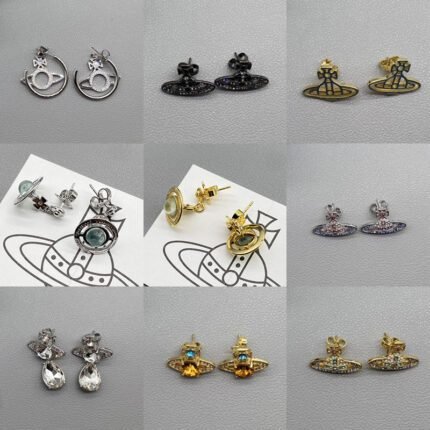 2024 New Exquisite Silver Saturn Inlaid Colored Diamond Earrings