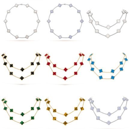 2024 New Exquisite Blue 4-Leaf Grass Gemstone Pendant Necklace