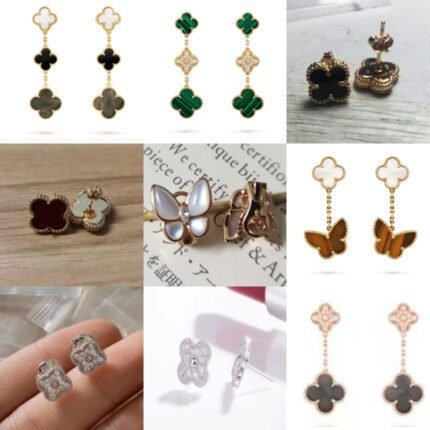 2024 New Exquisite Butterfly 4-Leaf Grass Gold Earrings