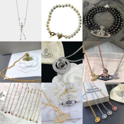 2024 New Exquisite Gold Necklace with Gold Saturn Inlaid Green Diamond Pendant