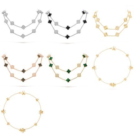 2024 New Exquisite Gold 4-Leaf Grass Gemstone Pendant Necklace