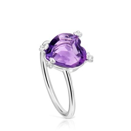 Silver Ring with amethyst Color Pills