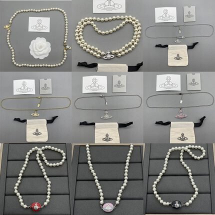 2024 new exquisite pearl necklace with red gemstone Saturn pendant