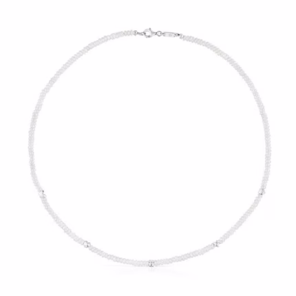 Short cultured pearl Necklace with motifs in silver Bold Motif