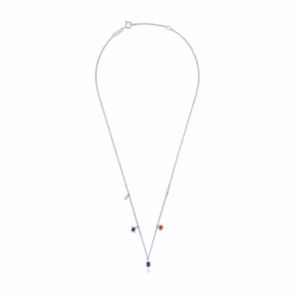 Short silver Necklace with gemstones and cultured pearl  Basic Colors