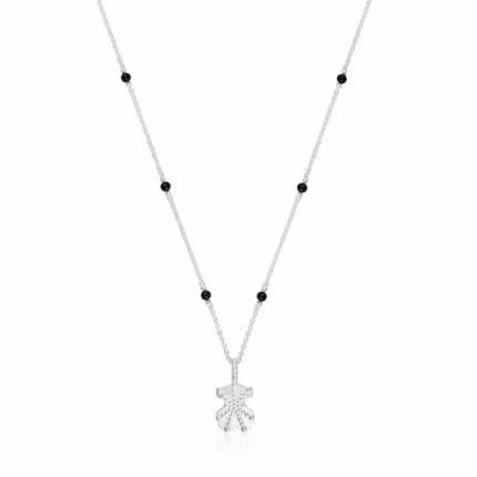 Short silver and onyx Necklace with bear charm TOUS Grain