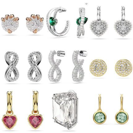 White gold cross green droplet shaped zircon earrings