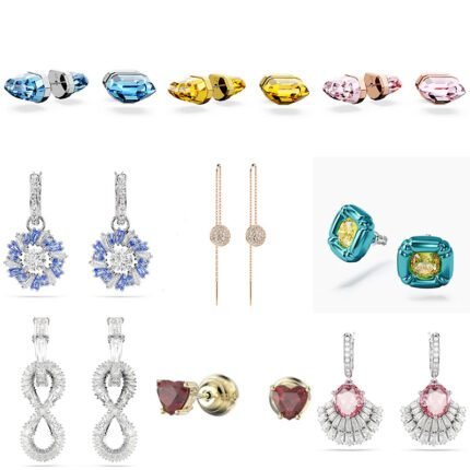 Three colors of zircon combined earrings