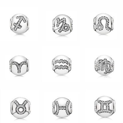 Fashionable 925 silver twelve zodiac zircon beads, representing meanings such as luck, beauty, and protection