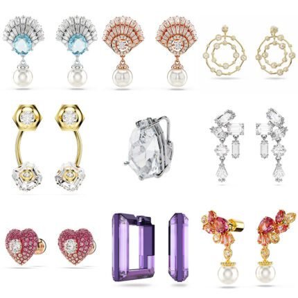 Multiple colors of sparkling zircon, shell, pearl earrings