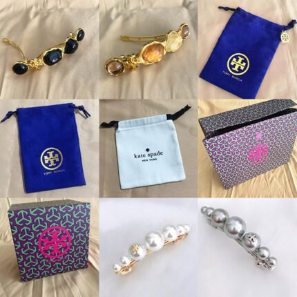 Black, orange oval round zircon gold hairpin, double T deep blue velvet bag, double T jewelry box, imitation pearl double T hairpin